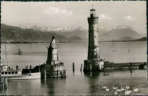 Ansichtskarte Lindau (Bodensee) Hafen, Dampfer 1964