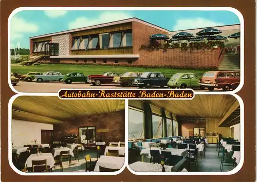 Ansichtskarte Baden-Baden 3 Bild Raststätte - Autos - Räume 1975