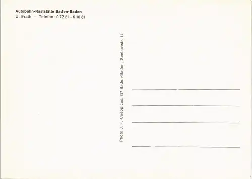 Ansichtskarte Baden-Baden 3 Bild Raststätte - Autos - Räume 1975