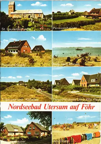 Ansichtskarte Utersum-Föhr-Amrum MB: Pensionshäuser, Kirche 1978