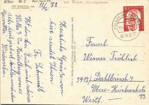 Ansichtskarte Külsheim Stadtansichten: Rathaus Geschäfte 1972