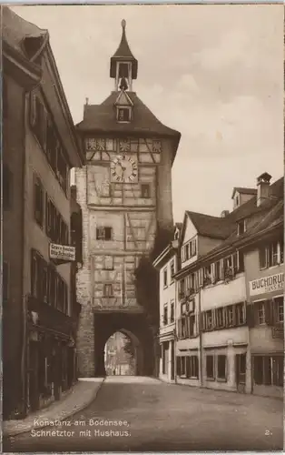 Konstanz Straßen Partie Schnetztor mit Gravur-Anstalt Otto Schucker 1930