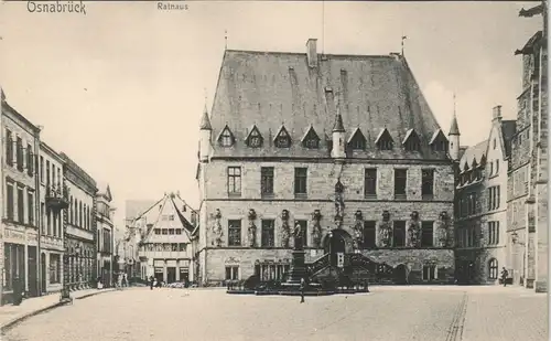 Ansichtskarte Osnabrück Rathaus mit Vorplatz, Rathausplatz 1910