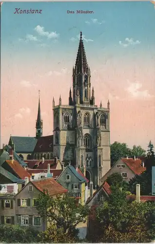 Konstanz Außenansicht Münster, Color Stadt-Teilansicht 1917  Feldpost