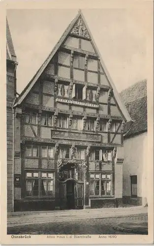 Ansichtskarte Osnabrück Bierstraße altes Haus anno 1690 (Gasthaus) 1910
