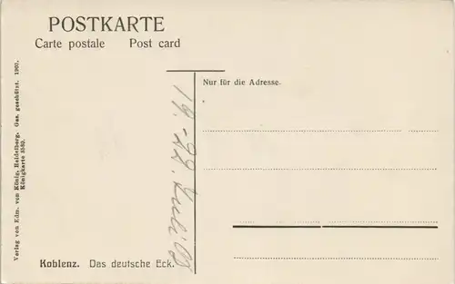 Ansichtskarte Koblenz Deutsches Eck Denkmal Reiter Standbild 1920