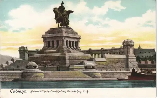 Koblenz Deutsches Eck Kaiser-Wilhelm-Denkmal Heliocolorkarte 1905