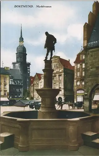 Ansichtskarte Dortmund Marktbrunnen Stadtteilansicht color Ansicht 1930