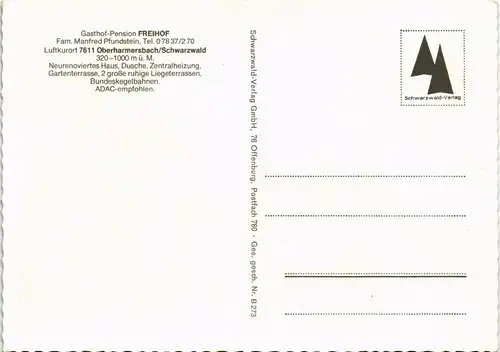 Ansichtskarte Oberharmersbach 2 Bild Gasthof Pension Freihof 1963