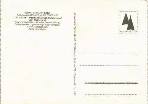 Ansichtskarte Oberharmersbach Gasthof Pension Freihof - Gaststube 1972