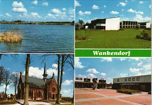Ansichtskarte Wankendorf 4 Bild: See, Kirche, Einkaufszentrum 1981