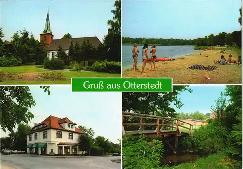 Ansichtskarte Otterstedt-Ottersberg Kirche, Strand, Geschäft 1978