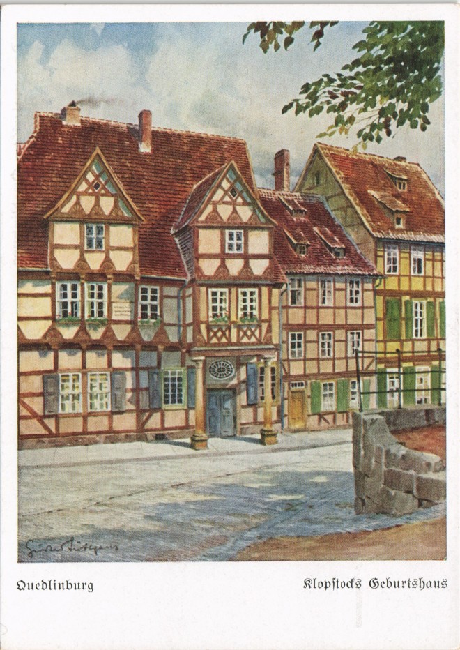 Quedlinburg PanoramaAnsicht Künstlerkarte nach Aquarell