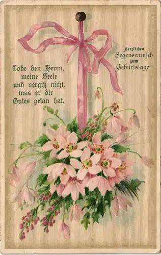 Ansichtskarte  Segenswunsch Geburtstag Blumen 1918