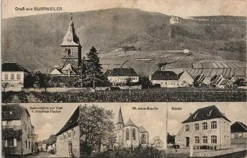 Burrweiler an der Weinstraße 4 Bild: Stadt, Kirche, Straße, Schule 1912