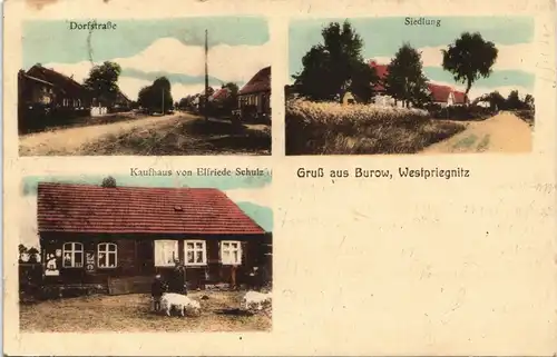 Burow-Pirow Straße, Siedlung, Kaufhaus - Landpoststempel b Perleberg 1928