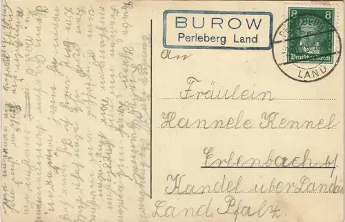 Burow-Pirow Straße, Siedlung, Kaufhaus - Landpoststempel b Perleberg 1928