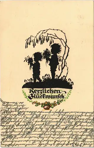 Ansichtskarte  Geburtstag Scherenschnitt/Schattenschnitt 1931