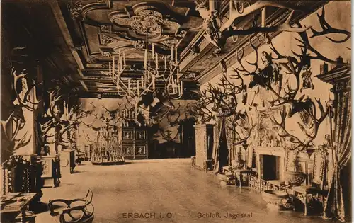 Erbach (Odenwald) Schloss (Castle) Jagdsaal, Hirsch-Gallerie 1910