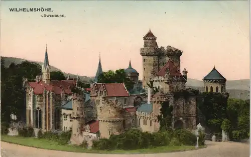 Bad Wilhelmshöhe-Kassel Cassel Löwenburg (Castle) farbige Gesamtansicht 1909