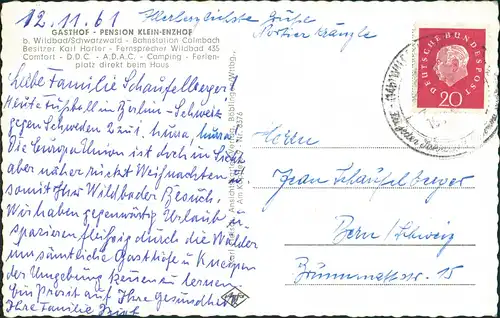 Ansichtskarte Bad Wildbad Gasthof Pension Klein Enzhof 1958