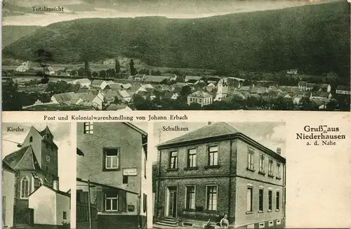 Ansichtskarte Niederhausen 4 Bild: Totale, Kirche, Schulhaus 1931