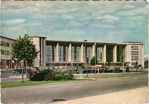 Ansichtskarte Heidelberg Bahnhof mit Auto Parkplatz 1955