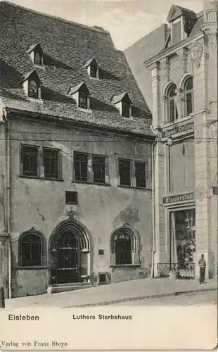 Eisleben Strassen Ansicht Luthers Sterbehaus & Stoff-Geschäft 1909