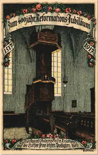 Ansichtskarte Eisleben Andreaskirche - Innen - Künstlerkarte 400 Jahre 1917