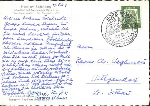 Ansichtskarte Schopfloch (Schwarzwald) Luftbild Hotel am Rödelsberg 1962