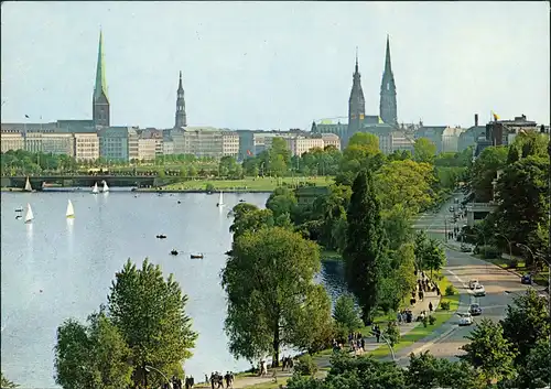 Ansichtskarte Hamburg Außenalster Panorama mit Stadt Türmen 1966