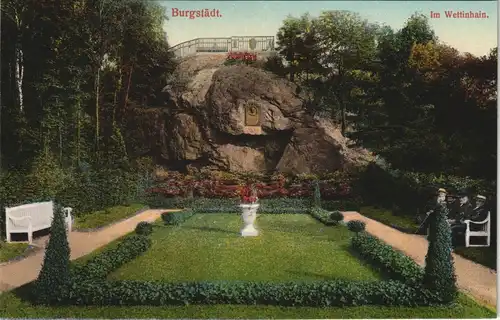 Ansichtskarte Burgstädt Wettin-Hain, Bank - Denkmal 1913