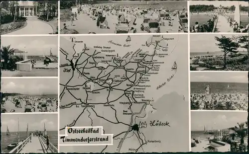 Timmendorfer Strand Mehrbildkarte  Umgebungskarte und div. Foto-Ansichten 1963