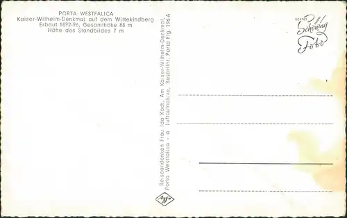 Ansichtskarte Porta Westfalica Luftbild Kaiser Wilhelm Denkmal 1961