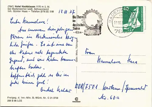 Ansichtskarte Schliengen Hotel und Pension Hochblauen Luftbild 1977