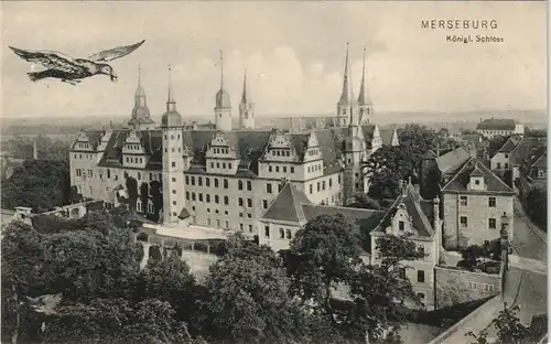 Ansichtskarte Merseburg Vogel - Schloß aus der Vogelschau 1909
