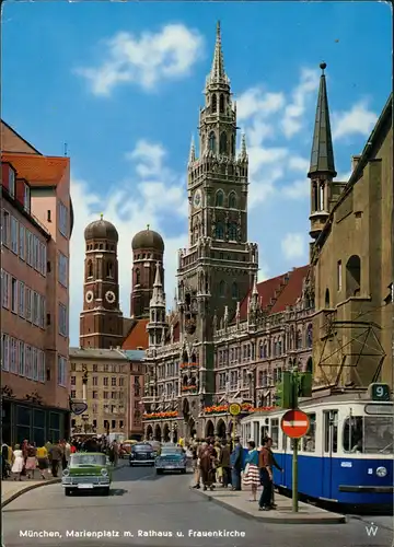 Ansichtskarte München Marienplatz Straßenbahn Haltestelle 1965