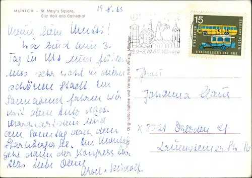 Ansichtskarte München Marienplatz Straßenbahn Haltestelle 1965