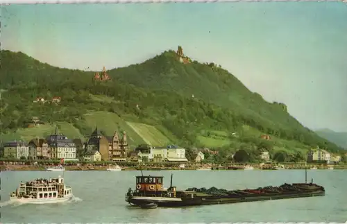 Ansichtskarte Königswinter Stadt, Rheinschiff und Schlepper 1962