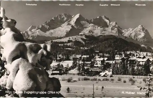 Ansichtskarte Krün (Krünn)-Mittenwald Stadt und Berge im Winter 1965