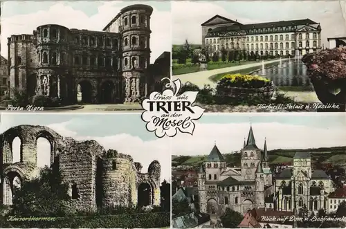 Ansichtskarte Trier 4 Bild Porta Nigra, Palais, Stadt color Fotokarte 1964