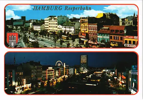 Ansichtskarte St. Pauli-Hamburg Reeperbahn St. Pauli bei Tag & Nacht 1990