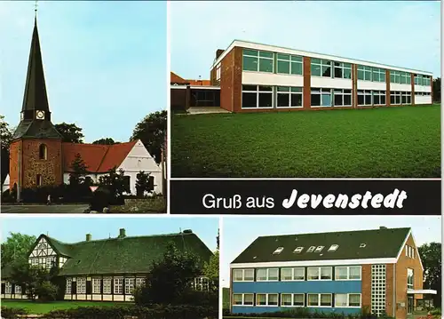 Jevenstedt Mehrbild-AK 4 Ortsansichten mit Gebäude, Kirche uvm. 1980