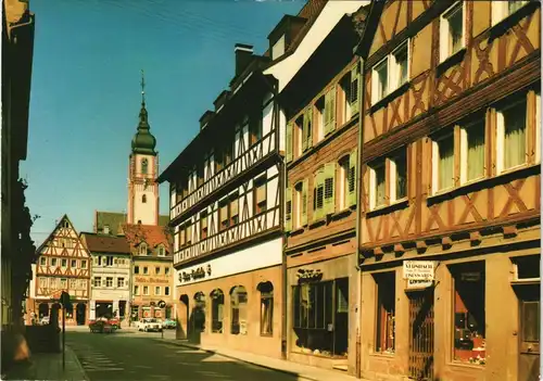 Tauberbischofsheim Strassen Partie mit Geschäften, Lokalen, Autos 1980