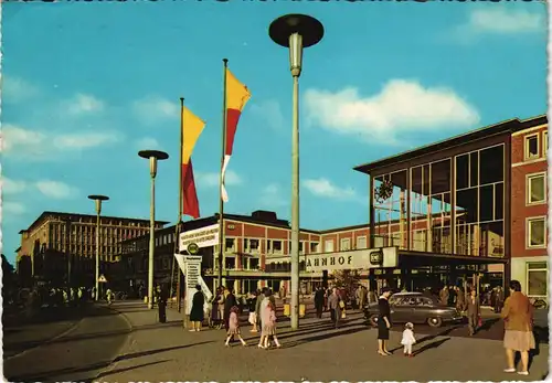 Ansichtskarte Münster (Westfalen) Hauptbahnhof Vorplatz Bahnhof belebt 1964
