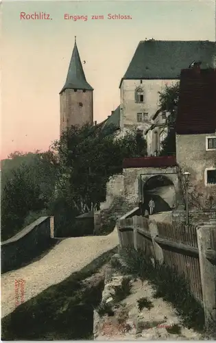 Ansichtskarte Rochlitz Schloss, Eingang Handcoloriert 1906