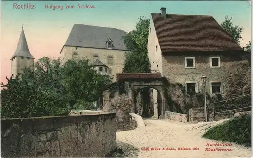 Ansichtskarte Rochlitz Aufgang zum Schloß, Handcoloriert 1905