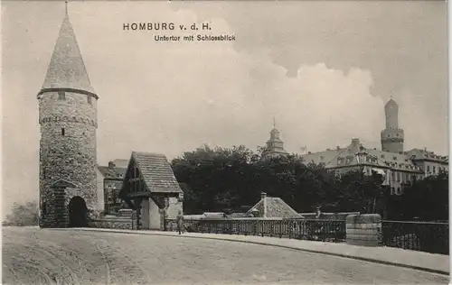 Ansichtskarte Bad Homburg vor der Höhe Untertor mit Schloßblick 1907