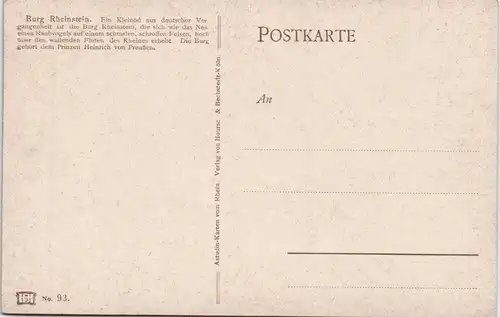 Ansichtskarte Bingen am Rhein Burg / Schloss Rheinstein - Künstlerkarte 1913