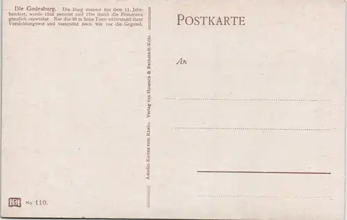 Ansichtskarte Bad Godesberg-Bonn Godesburg- Künstlerkarte 1913